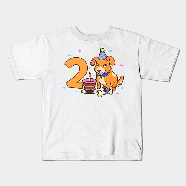 I am 2 with dog - kids birthday 2 years old Kids T-Shirt by Modern Medieval Design